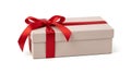A white gift box with a red ribbon tied  (ai generated) Royalty Free Stock Photo