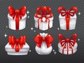 White gift boxes with big red bows Royalty Free Stock Photo