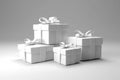 White Gift Boxes Set On White Background, 3D. Generative AI Royalty Free Stock Photo