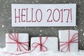 White Gift With Snowflakes, Text Hello 2017