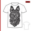 White gift T-shirt with Dog head, face sheepdog, animal graphic symbol