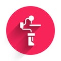 White Gimbal stabilizer for camera icon isolated with long shadow. Red circle button. Vector