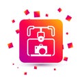 White Gimbal stabilizer with DSLR camera icon isolated on white background. Square color button. Vector