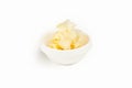 White ginger in a bowl on a white background. For the restaurant menu. Traditional Japanese sushi seasoning. Healthy