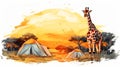 Giraffe In The Field: Speedpainting, Panorama, And Detailed Character Illustrations