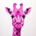 Magenta Giraffe Head Painting: Hyper-realistic Contemporary Wall Art