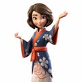 White Girl In Oriental Kimono: 3d Cartoon Sculpted Dress Royalty Free Stock Photo