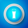 White Glass of beer icon isolated on blue background. Circle blue button with white line. Vector Royalty Free Stock Photo
