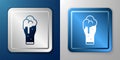 White Glass of beer icon isolated on blue and grey background. Silver and blue square button. Vector Royalty Free Stock Photo