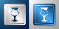 White Glass of beer icon isolated on blue and grey background. Silver and blue square button. Vector Royalty Free Stock Photo