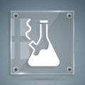 White Glass bong for smoking marijuana or cannabis icon isolated on grey background. Square glass panels. Vector