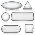 White glass buttons with chrome frame. Geometric shaped 3d icons set