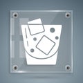 White Glass of whiskey and ice cubes icon isolated on grey background. Square glass panels. Vector Royalty Free Stock Photo