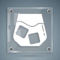 White Glass of whiskey and ice cubes icon isolated on grey background. Square glass panels. Vector Royalty Free Stock Photo