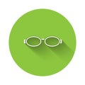 White Glasses for swimming icon isolated with long shadow. Goggles sign. Diving underwater equipment. Green circle Royalty Free Stock Photo