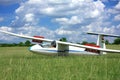 White glider plane on grass Royalty Free Stock Photo