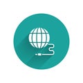 White Global technology or social network icon isolated with long shadow. Green circle button. Vector Royalty Free Stock Photo