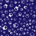 White Global technology or social network icon isolated seamless pattern on blue background. Vector Royalty Free Stock Photo