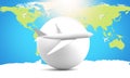 White globe airplane with world map 3d rendering. Elements of th