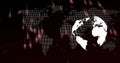 White globe overlapping dotted map in digital network field, with white-red binary code, copy space Royalty Free Stock Photo