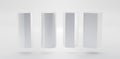 White glossy geometric shapes 3d set, rectangle, trapeze, cylinder and octagon. Empty pedestals or podiums, museum