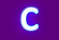 White shiny neon light blue glow alphabet - letter C isolated on purple background, 3D illustration of symbols Royalty Free Stock Photo