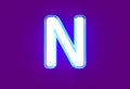 White glossy neon light blue glow alphabet - letter N isolated on purple, 3D illustration of symbols Royalty Free Stock Photo