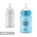 White glossy plastic baby bottle vector mockup.