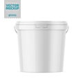 White glossy plastic bucket mockup with label.