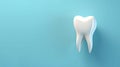 White glossy tooth on light blue background. Dental banner template implantation health services