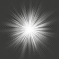 White glow star burst flare explosion transparent light effect. EPS 10 Royalty Free Stock Photo