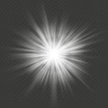 White glow star burst flare explosion transparent light effect. EPS 10 Royalty Free Stock Photo