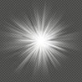 White glow star burst flare explosion transparent light effect. EPS 10 Royalty Free Stock Photo