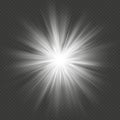 White glow star burst flare explosion transparent light effect. EPS 10 Royalty Free Stock Photo