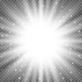 White glowing light burst explosion on transparent background. Bright flare effect decoration with ray sparkles Royalty Free Stock Photo