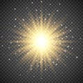 White glowing light burst explosion on transparent background. Bright flare effect decoration with ray sparkles Royalty Free Stock Photo