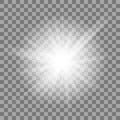 White Glowing Light Burst Explosion On Transparent Background. Bright Star Flare Explode Royalty Free Stock Photo