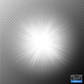 White glowing light burst explosion on transparent background. Vector illustration light effect decoration with rays. Bright star Royalty Free Stock Photo