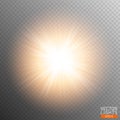 White glowing light burst explosion on transparent background. Vector illustration light effect decoration with rays. Bright star.