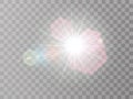 White glowing light burst explosion with transparent. Vector illustration for cool effect decoration with ray sparkles Bright star Royalty Free Stock Photo