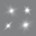 White glowing light explodes on a transparent background. Sparkling magical dust particles. Bright Star. Transparent shining sun, Royalty Free Stock Photo
