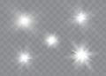 White glowing light explodes on a transparent background. Sparkling magical dust particles. Bright Star. Transparent shining sun, Royalty Free Stock Photo