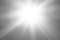 White glowing light explodes on a transparent background. Sparkling magical dust particles. Bright Star. Transparent shining sun, Royalty Free Stock Photo