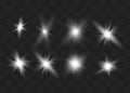 White glowing light explodes on a transparent background. Sparkling magical dust particles. Bright Star. Transparent shining sun, Royalty Free Stock Photo