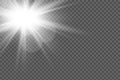 White glowing light explodes on a transparent background. Sparkling magical dust particles. Bright Star. Transparent shining sun, Royalty Free Stock Photo