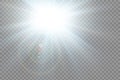 White glowing light explodes on a transparent background. Sparkling magical dust particles. Bright Star. Transparent shining sun, Royalty Free Stock Photo