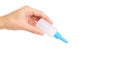 White glue container in hand isolated on a white background. copy space, template Royalty Free Stock Photo