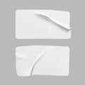 White glued crumpled rectangle stickers mock up set. Blank white adhesive paper or plastic sticker label with wrinkled Royalty Free Stock Photo