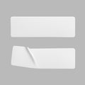 White glued crumpled rectangle stickers mock up set. Blank white adhesive paper or plastic sticker label with wrinkled Royalty Free Stock Photo