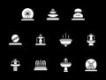 White glyph decorative fountains icons set